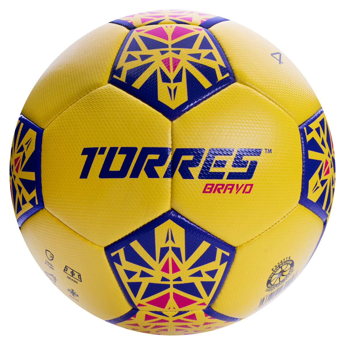 СЦ*Мяч футб. TORRES Bravo-4, F324114, р.4, ПУ, 4 сл, 32 п, гибрид.сшивка, желтый
