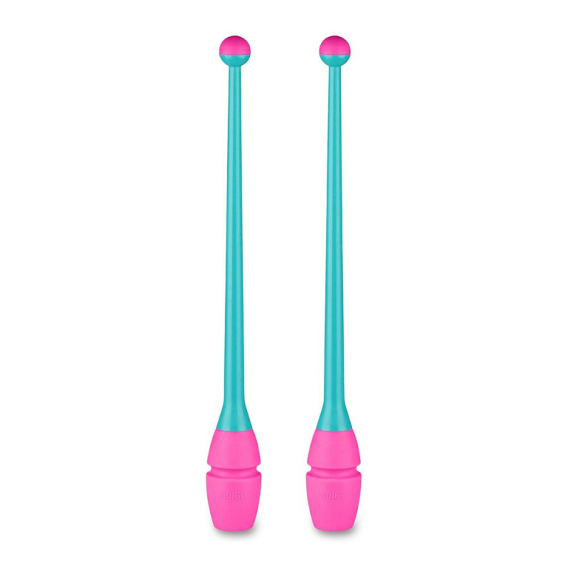 Булавы для худ. гимнастики INDIGO, IN017-BP, 36 см, пластик, каучук, в компл. 2шт, бирюз-роз