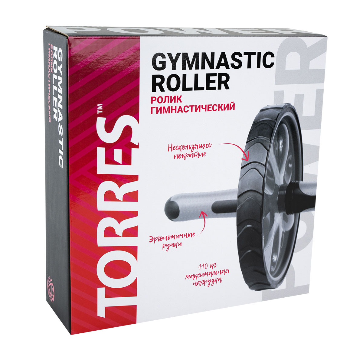 Ролик гимнастический TORRES, PL5012, металл, пластик, нескользящий протектор, крас-черн