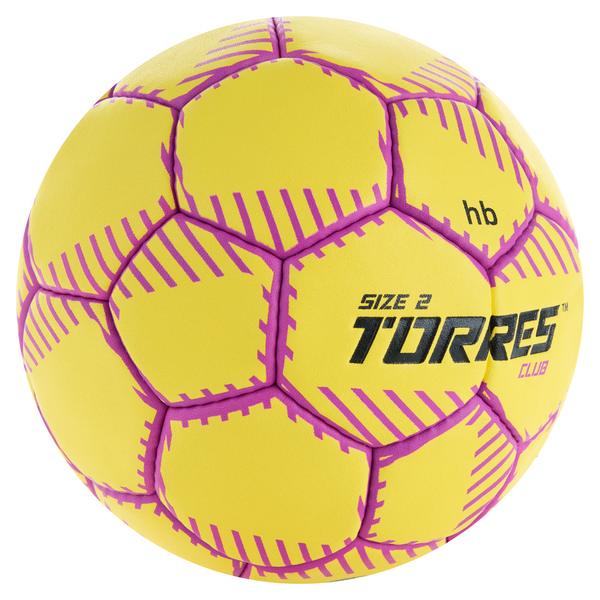 Мяч ганд. TORRES Club, H32432, р.2, ПУ, 5 подкл. слоев, руч. сшивка, желтый