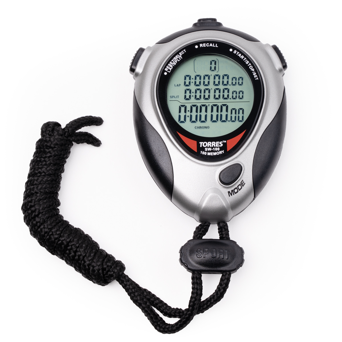 Секундомер проф. TORRES Professional Stopwatch, SW-100,100 яч.пам.,таймер,метроном,сер-чер. NEW
