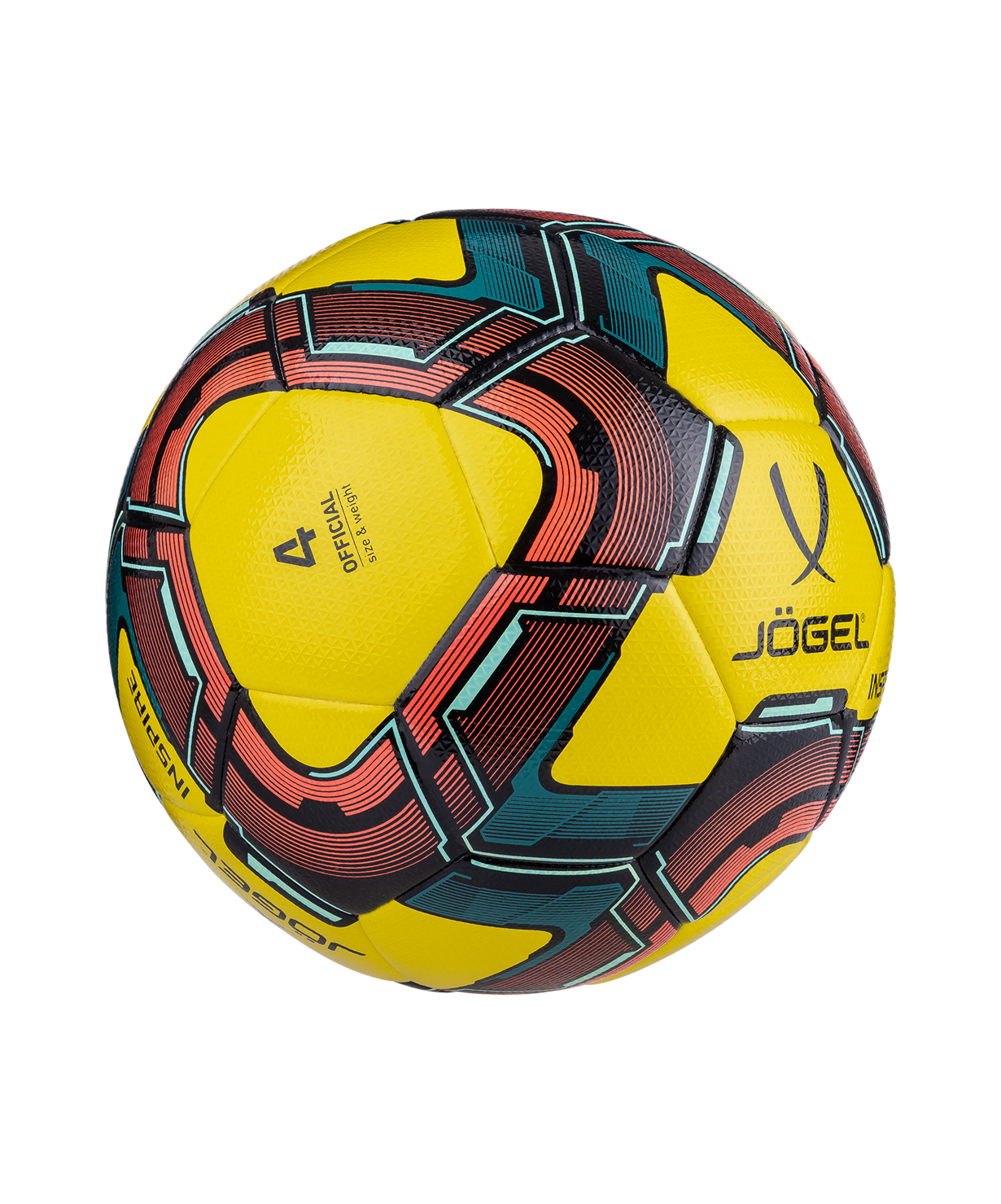 Мяч футзальный JOGEL Inspire №4, желтый/черный/красный, размер 4
