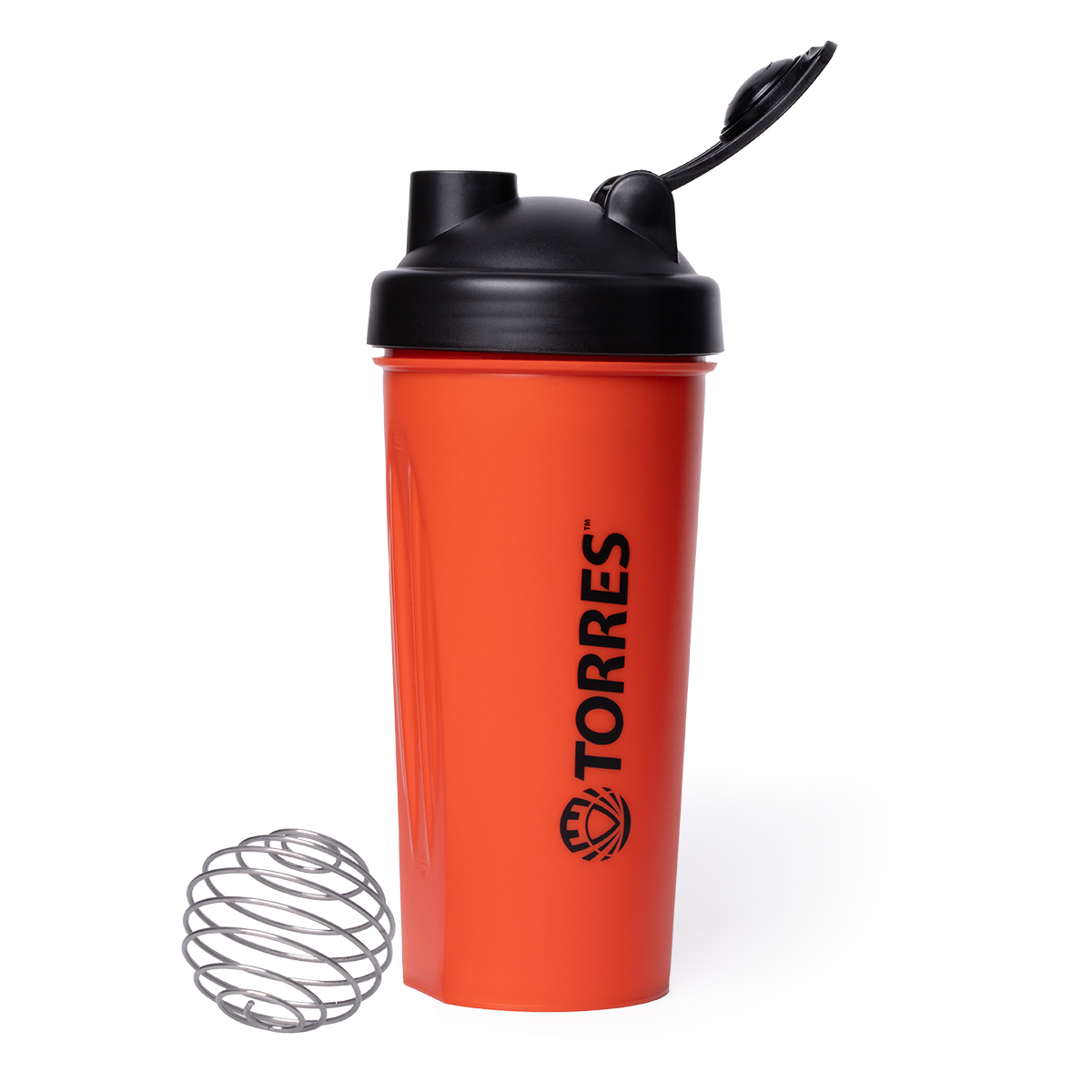 Шейкер спортивный TORRES, S01-600-02, 600мл, черная крышка с колпачком, пластик,ярко-оранжевый