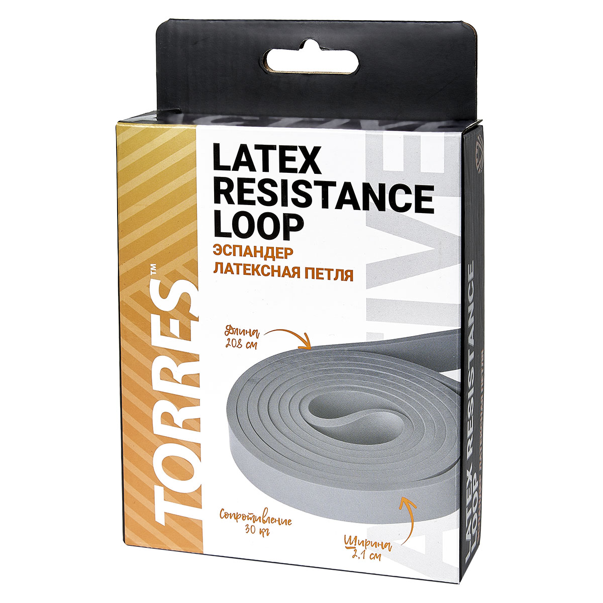 Эспандер TORRES латексная петля, AL0048, длина 208 см, шир.2,1 см, сопротивление 30 кг, чёрный