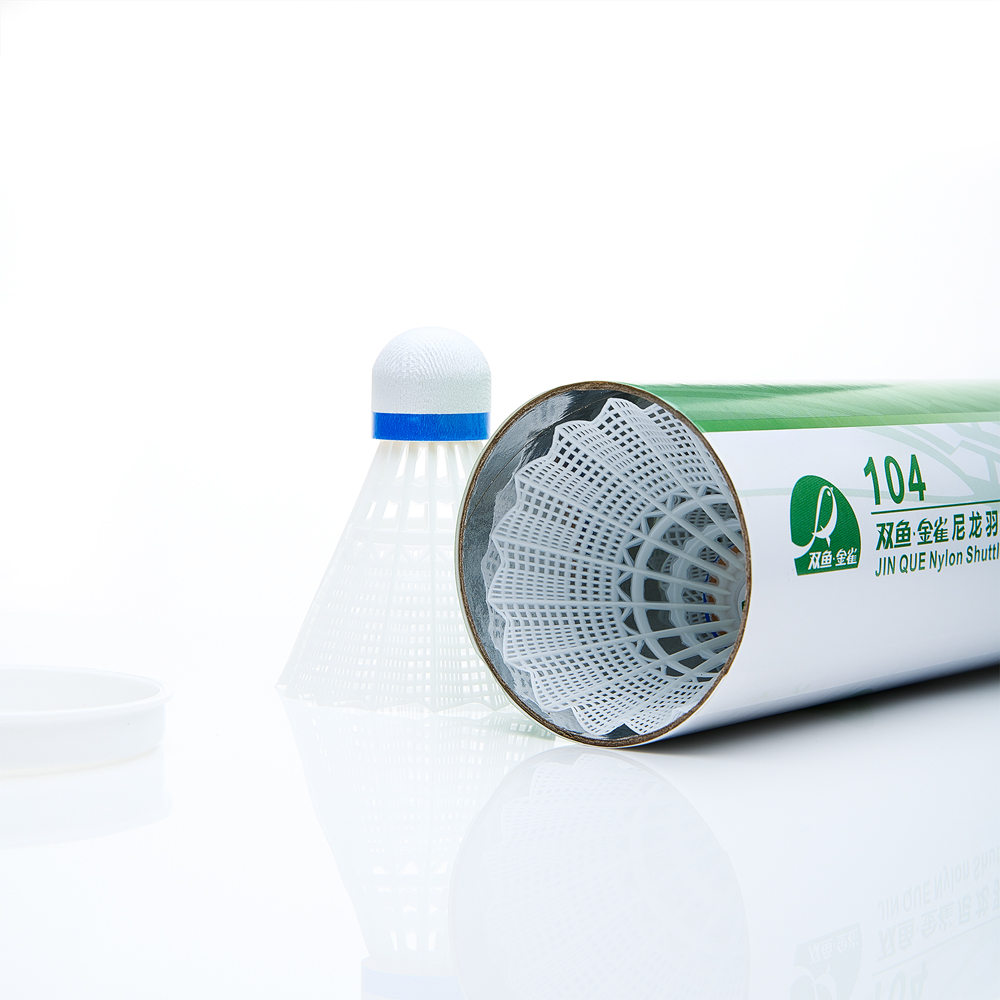 Воланы для бадминтона DOUBLE FISH JINQUE 104w ( нейлон),  уп.6 шт, сред.скор., белый