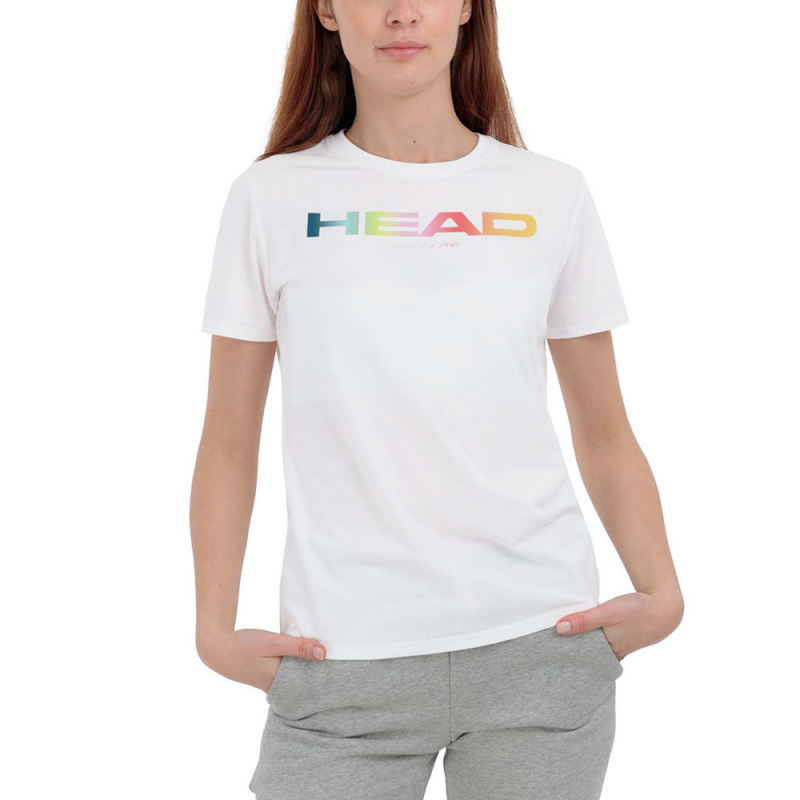 Футболка женская HEAD Rainbow T-Shirt W 814445-WH-L, р.L, полиэстер, хлопок, эластан, белый