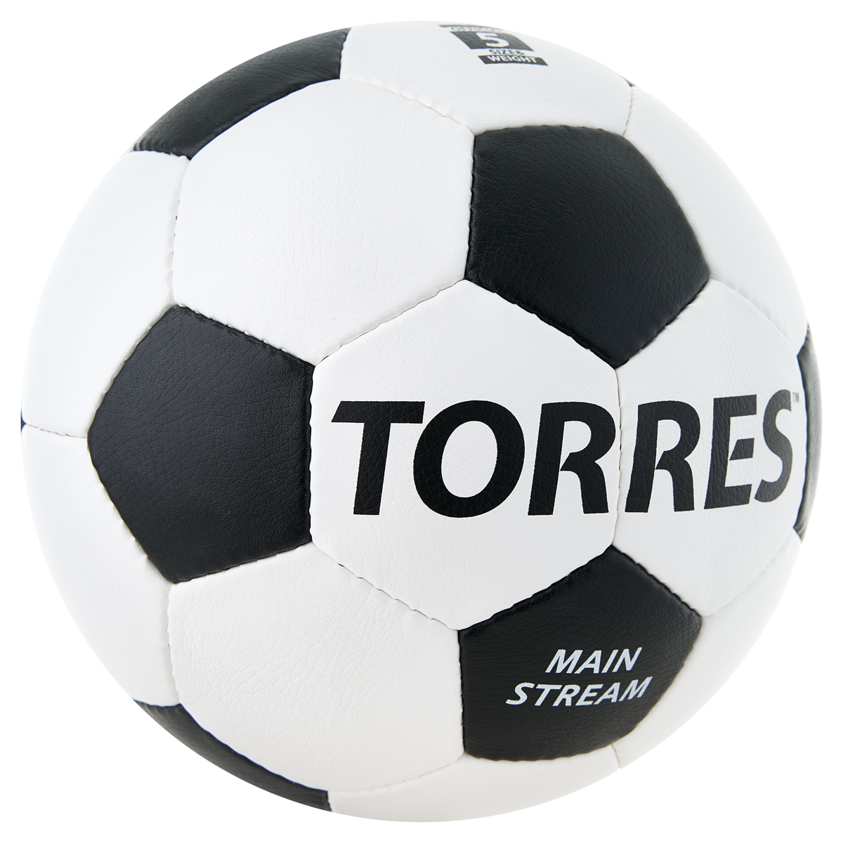 Мяч футб. TORRES Main Stream, F30185, р.5, 32 пан. ПУ, 4 под. слоя, руч. сшивка, бело-черный