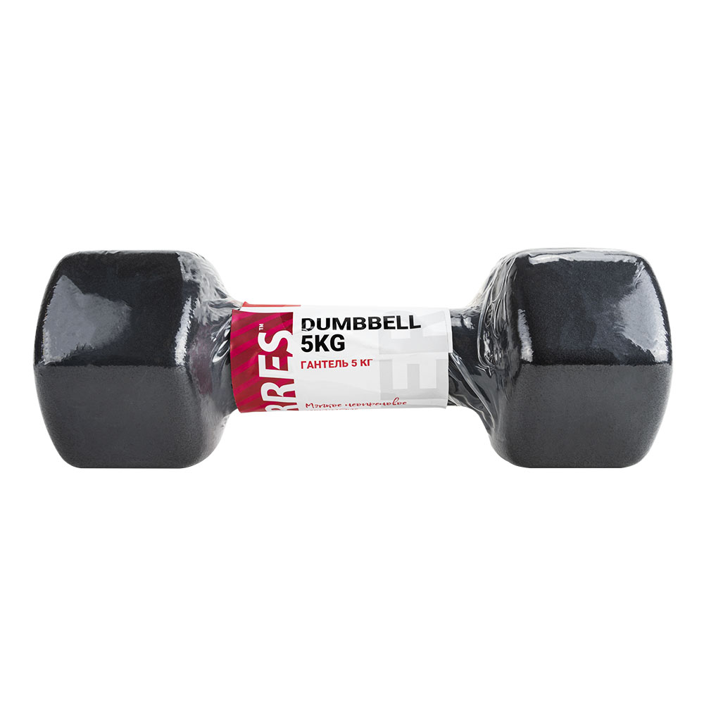 Гантель TORRES 5 кг, PL55015, металл в неопреновой оболочке, форма шестигранник, черный