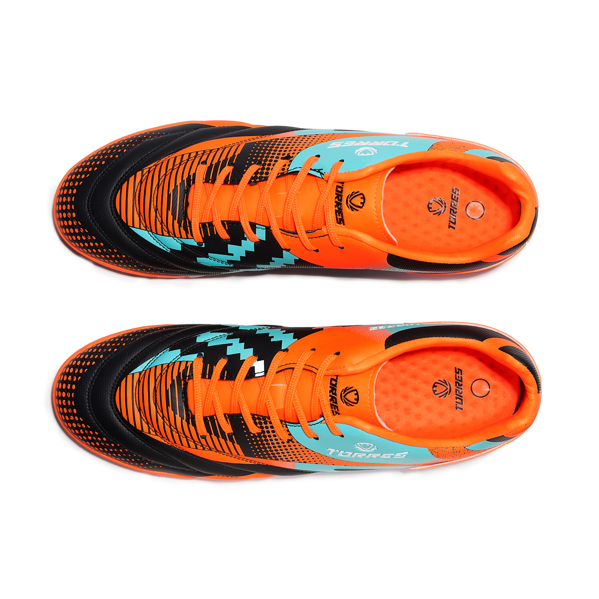 Бутсы зальные TORRES TIEMPO, TS134236-417-39, р.39, резина,ПУ,текстиль, оранжево-бирюзовый