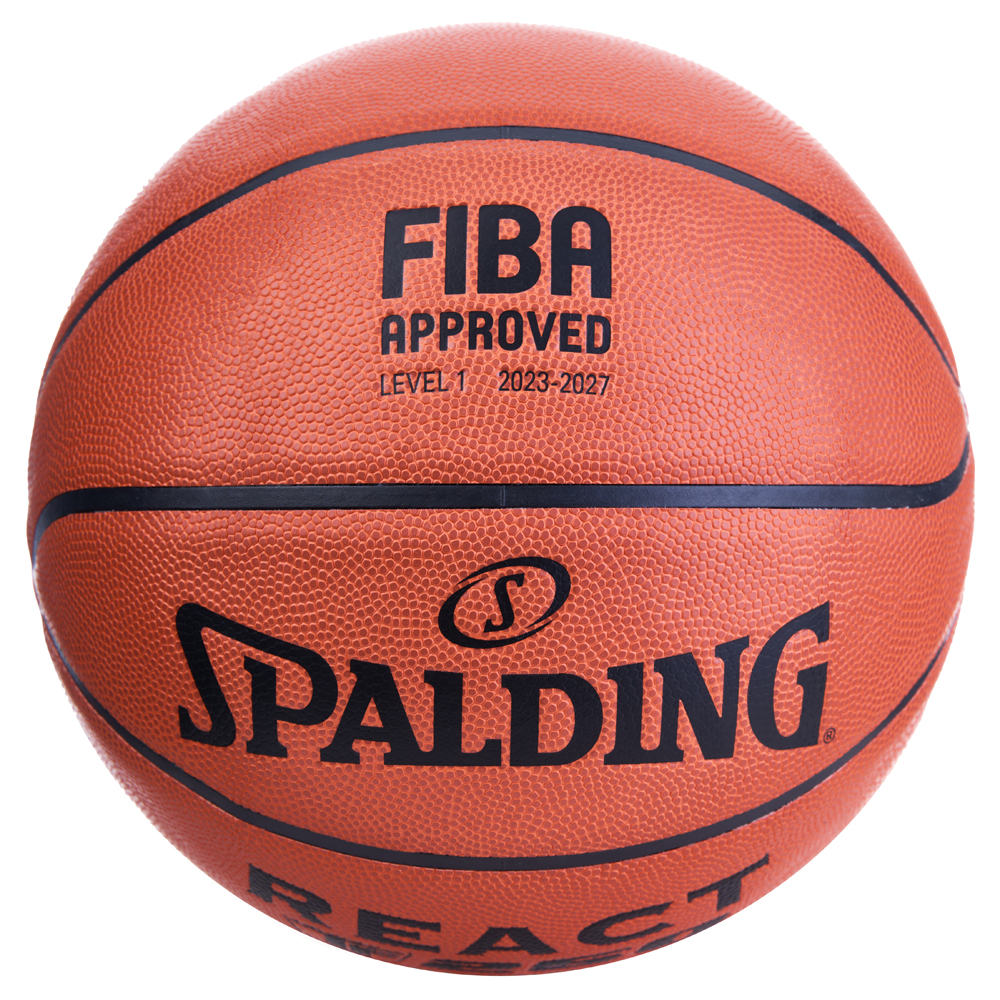 Мяч баск. SPALDING TF-250 React 76967z, р.7, FIBA Approved, композит. кожа (ПУ), коричнево-черный