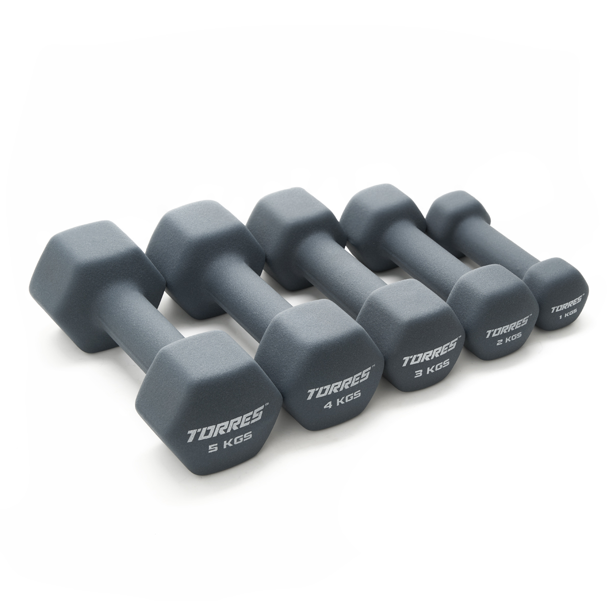 Гантель TORRES 3 кг, PL522503, металл в неопреновой оболочке, форма шестигранник, серый